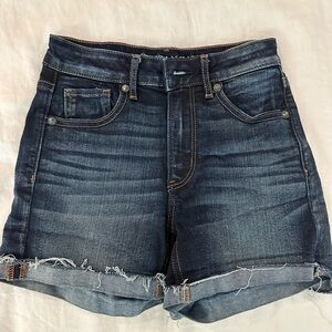 American Eagle Outfitters Dark Blue Distressed Roll-Cuff Denim Shorts